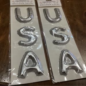 2 New in package silver USA patriotic party balloon decals - letters 3 1/2” tall